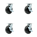 Service Caster 6 Inch Phenolic Swivel Caster Set with Roller Bearings and Brakes SCC-30CS620-PHR-TLB-4
